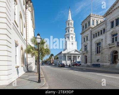 St. Michaels Kirche in Charleston, SC. Die St. Michaels Episcopal Church ist ein US National Historic Landmark, erbaut 1750–1761. Stockfoto