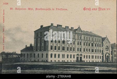 15th, Pouthongasse 16-20 - St. Antonius-Asylum, Ansichtskarte, Carl (Karl) Ledermann jun., Produzent, Datum um 1898, Karton, Kollotypie, Höhe x Breite 9 x 14 cm, Sozialhilfe, 15. Bezirk: Rudolfsheim-Fünfhaus, Sammlung Wien Stockfoto