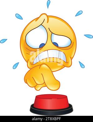 Gestresstes Emoji-Emoticon, kurz davor, den roten Knopf zu drücken Stock Vektor