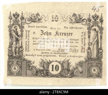 Münzbrief, 10 Kreuzer, Unbekannt, k.k. Hauptmünzamt, Münzbehörde, 01.11.1860, Papier, bedruckt, Höhe x Breite 50 x 62 mm, mintfarben, Wien, Münzgebiet, Österreich, Reich (1804-1867), Finanzen, Banknote, Geld, die Wiener Sammlung Stockfoto