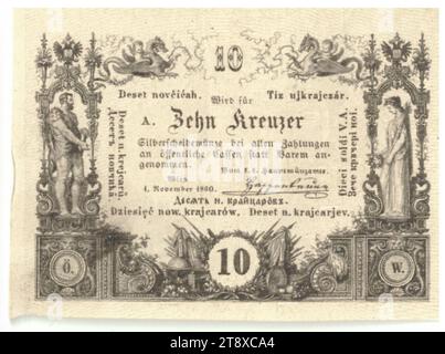 Münzbrief, 10 Kreuzer, Unbekannt, k.k. Hauptmünzamt, Münzbehörde, 01.11.1860, Papier, bedruckt, Höhe x Breite 45 x 63 mm, mintfarben, Wien, Münzgebiet, Österreich, Reich (1804-1867), Finanzen, Banknote, Geld, die Wiener Sammlung Stockfoto