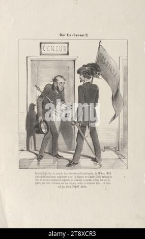 Ex-Censor II." (Karikatur über Zensur), Anton Zampis (1820-1883), Lithograph, Johann Höfelich (1796-1849), Drucker, 1848, Papier, Kreide-Lithographie, Höhe 44, 6 cm, Breite 28, 9 cm, Karikatur, Satire, Medien und Kommunikation, Revolutionen von 1848, 1849, Zensur, der Soldat, das Leben des Soldaten, Die Wiener Sammlung Stockfoto