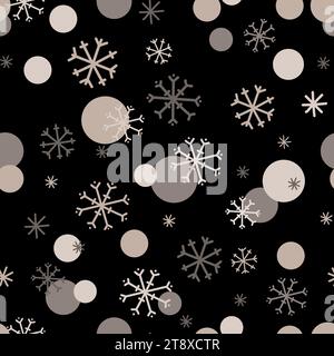 Weihnachten, neues Jahr nahtloses Muster mit Schneeflocken auf schwarzer Hintergrundlinie Vektor-Illustration. Design für Winterferien, kalte Jahreszeit Schnee.CEL Stock Vektor
