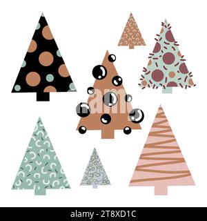 Modernes weihnachtsbild mit abstrakten Formen weihnachtsbaum Vektor Set .trendy weihnachtsbaum Sammlung in natürlichen Farben Vektor Illustration.CAN b Stock Vektor
