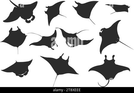 Mantarochen Silhouette, Mantarochen Vektor, Mantarochen Clipart, Stingrochen Icon Bundle. Stock Vektor