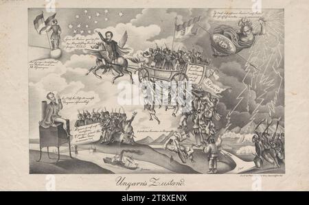 Ungarns Zustand", Franz Werner, Verlag, 1848, Papier, Kreide-Lithographie, Höhe 29, 6 cm, Breite 45, 6 cm, Revolutionen von 1848, 1849, Karikatur, Satire, Sammlung Wien Stockfoto