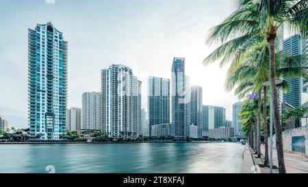 Die Skyline von miami vom miami River aus gesehen Stockfoto