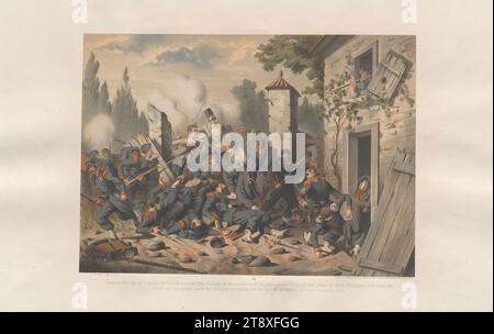 Aus der Serie 'Heroic Moves from 1859', nein 22: Hauptmann Karl Lohr vom 4. Bataillon des Infanterieregiments König der Belgier Nr. 27 ... (Schlacht von Solferino am 24. Juni 1859), August Maly (1835-1896), Peintre, 1862, Trägerkarton, Papier, Farblithographie, Höhe 23, 1 cm, Breite 32, 3 cm, Trägerkarton 36 x 55, 2 cm, Kriegsereignisse, Militär, schöne Künste, der Soldat, das Leben des Soldaten, Kampf, Kampf im Allgemeinen, Mann, die Wiener Sammlung Stockfoto