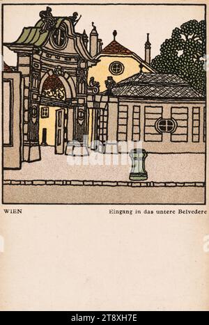 Postkarte der Wiener Werkstätte Nr. 299: Wien, Eingang zum Unteren Belvedere, fraglich:, 1910, Karton, Farblithographie, Höhe x Breite 14x9 cm, Wiener Werkstatt, Bildende Künste, Wien um 1900, 3. Bezirk: Landstraße, Die Wiener Sammlung Stockfoto