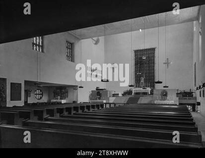 Seipel-Dollfuß-Gedächtniskirche (15., Vogelweidplatz 7), Blick auf den Altar, Martin Gerlach jun. (1879-1944), Fotograf, Clemens Holzmeister (1886-1983), Architekt, datiert um 1934-1936, Glas, negativ, Höhe 17, 8 cm, Breite 23, 8 cm, Architektur, 15. Bezirk: Rudolfsheim-Fünfhaus, Kircheneinrichtung, Seipel-Dollfuß-Gedächtniskirche, Innenraum  Darstellung eines Gebäudes, der Wiener Sammlung Stockfoto