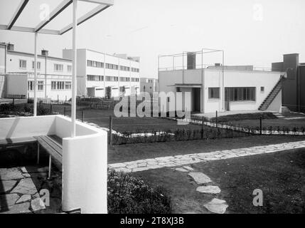 Werkbundsiedlung, Haus 47 (Woinovichg. 9), Martin Gerlach jun. (1879-1944), Fotograf, Richard Neutra (1892-1970), Architekt, 1932, Glas, negativ, Höhe 17,8 cm, Breite 23,8 cm, Architektur, rotes Wien, Ausstellungen, 13. Bezirk: Hietzing, Garten, Flachbau, Wohnhaus, die Wiener Sammlung Stockfoto