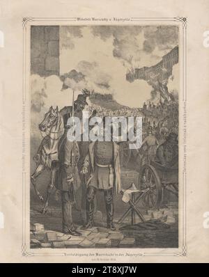 Verteidigung der Barrikade in Jägerzeile am 28. Oktober 1848." (Nr. 24 aus: "Vaterländische Bilder-Chronik aus der Geschichte des österreichischen Kaiserstaates ..."), 1849, Papier, Kreidelithographie, Höhe 28 cm, Breite 21,8 cm, Fine Art, Militär, Umdrehungen 1848, 1849, 2. Bezirk: Leopoldstadt, Hindernisse in den Straßen; Barrikaden, Schlacht, Schlachten im Allgemeinen, der Soldat; das Leben des Soldaten. die Wiener Sammlung Stockfoto
