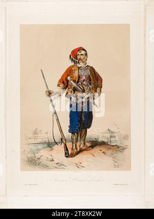 Seressaner Haram-Pascha.“ (Porträt eines kroatischen Soldaten 1848 außerhalb Wiens), Carl Anton Goebel (auch Göbel) (1824-1899), Lithograph, Johann Rauh (1803-1863), Drucker, Witwe Anton Paternos, Verlag, 1848, Papier, farbig, Kreide-Lithographie, Höhe 61,2 cm, Breite 45,5 cm, Bildende Kunst, Umdrehungen von 1848, 1849, Militär, Porträt, der Soldat, das Leben des Soldaten, Mann, Die Wiener Sammlung Stockfoto