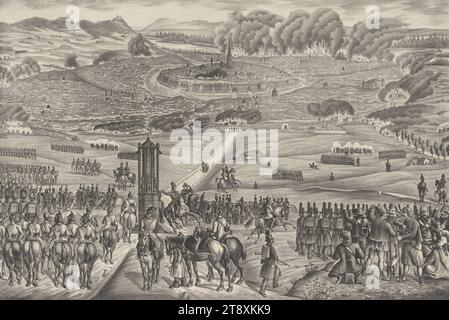 Panorama der Stadt Wien, vom Spinner am Kreuz, während der Belagerung im Oktober 1848. (Am 28. Oktober 1848), Franz Werner, Verlag, 1848, Papier, Kreidelithographie, Höhe 32,7 cm, Breite 46,4 cm, Fine Arts, Revolutionen von 1848, 1849, gotische Kunst, 10. Bezirk: Favoriten, Belagerung, Stadtblick und Landschaft mit Kunstbauten, Kampf, Kampf im Allgemeinen, Wien, Spinner am Kreuz, die Wiener Sammlung Stockfoto