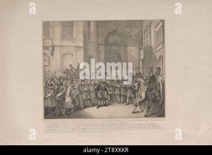 Die Nationalgarde verteidigt die Hofburg gegen die Invasion des Proletariats am 31. Oktober 1848, Friedrich Berndt, Lithograph Vinzenz Katzler (1823–1882), Lithograph Ludwig Christian Förster (1797-1863), Drucker, 1848, Papier, Kreidelithographie, Höhe 39,9 cm, Breite 57,2 cm, Militär, Arbeiter, Umdrehungen von 1848, 1849, 1: die Stadt, der Soldat; das Leben des Soldaten, kämpfend, Kämpfe im Allgemeinen, Hofburg, Wiener Sammlung Stockfoto