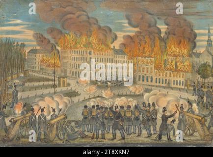 Die Sternbarrikade in Jägerzeile am 28. Oktober 1848, Heinrich Gerhart, Lithograph, 1848, Papier, farbig, Kreidelithographie, Höhe 23,5 cm, Breite 33,8 cm, Revolutionen von 1848, 1849, Bildende Künste, Militär, 2. Bezirk: Leopoldstadt, Kampf, Kampf im Allgemeinen, Feuer, der Soldat, das Leben des Soldaten, Die Wiener Sammlung Stockfoto