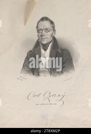 Carl Czerny, gebor. In Wien d. 21. Feb. 1791', Josef Kriehuber (1800-1876), Lithographie, 1833, Papier, Lithografie, Höhe 35, 9 cm, Breite 26, 2 cm, Bildende Kunst, Bildende Kunst, Nachlass Constantin von Wurzbach, Porträt, Mann, Sammlung Wien Stockfoto