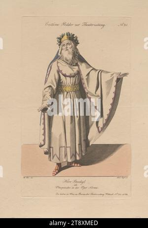 Herr Staudigl als Oberpriester in der Oper 'Norma' (Kostümbild Nr. 35 zur Theaterzeitung), Andreas Geiger (1765-1856), Kupferstecher, 1835, farbig, Kupferstich, Blattgröße 29,1 x 20,2 cm, Tellergröße 22,9 x 13,8 cm, Theater, darstellende Kunst, bildende Kunst, Schauspieler (auf der Bühne), Die Wiener Sammlung Stockfoto