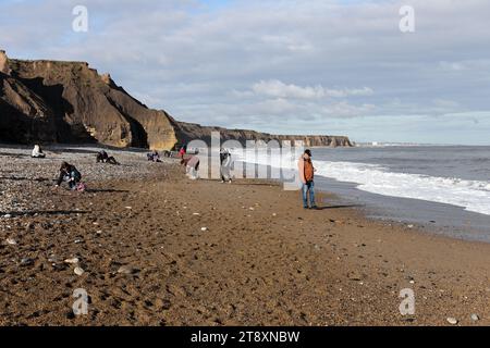 Am Seaham Glass Beach, auch bekannt als Seaham Hall Beach, Seaham, County Durham, Vereinigtes Königreich, können Besucher einen Tag lang nach Glas suchen und diese sammeln Stockfoto