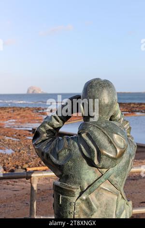 The Watcher, eine Bronzestatue von Kenny Hunter im Scottish Seabird Centre, North Berwick, East Lothian, Schottland, Großbritannien Stockfoto