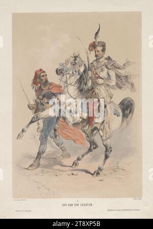 DAS VERBOT KROATIENS." (Aus der Reihe 'SERESSANER UND CROATEN gezeichnet von JOS. HEICKE."), Joseph Heicke (1811-1861), Lithograph, Johann Rauh (1803-1863), Drucker, Leopold Theodor Neumann (1804-1876), Verlag, 1848, Papier, farbig, Kreidelithographie, Höhe 29,8 cm, Breite 21,4 cm, Militär, Bildende Künste, Revolutionen von 1848, 1849, der Soldat, das Leben des Soldaten, die Wiener Sammlung Stockfoto