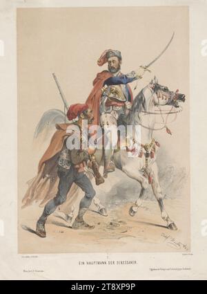 EIN HAUPTMANN DER SERESSANER." Im Oktober 1848 (aus der Reihe 'SERESSANER UND CROATEN gezeichnet von JOS. HEICKE. "), Joseph Heicke (1811-1861), Lithograph, Johann Rauh (1803-1863), Drucker, Leopold Theodor Neumann (1804-1876), Verlag, 1848, Papier, farbig, Kreidelithographie, Höhe 29,5 cm, Breite 21,5 cm, Militär, Bildende Kunst, Revolutionen von 1848, 1849, der Soldat, das Leben des Soldaten, die Wiener Sammlung Stockfoto