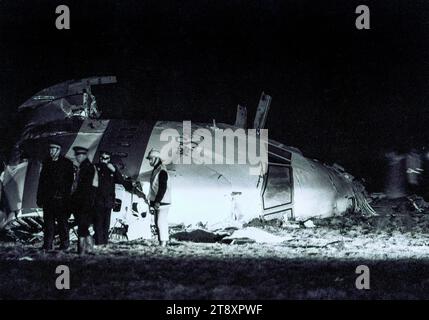 Am 21. Dezember 1988 Lockerbie Distaster. Pan Am Flug 103. Die Überreste des vorderen Abschnitts von Clipper Maid of the Seas Pan am Flug 103. Auf Tundergarth Hill, Lockerbie, Schottland Stockfoto