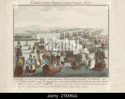 Nr. 30 der Serie 'Nordisches Kriegstheater': Seetreffen der Königlich Schwedischen und der Kaiserlich-Russischen Flotte am 3. Und 4. Juni 1790, Unknown, 1790, Papier, farbig, Kupferstich, Höhe 19 cm, Breite 24 cm, Plattengröße 17, 1 x 19, 6 cm, Krieg und Krieg, Kunst, Militär, Schlacht, Schlacht im Allgemeinen, Schlacht (+ Marinestreitkräfte), Segelschiff, Segelboot, die Wiener Sammlung Stockfoto