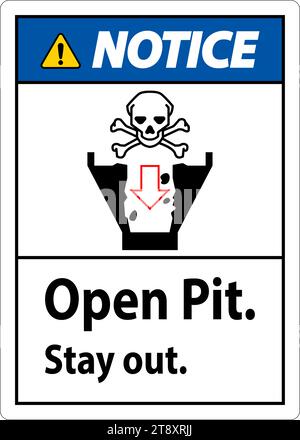 Hinweis: Schild Öffnen Sie Die Grube, Bleiben Sie Draußen Stock Vektor