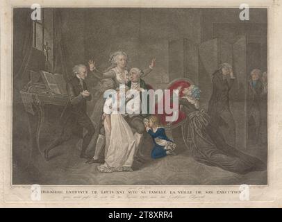 Letztes Treffen Ludwigs XVI. Mit seiner Familie vor seiner Hinrichtung (20. Januar 1793), Carlo Lasinio (1759-1855), Kupferstecher, 1793-1800, Papier, farbig, Kupferstich, Höhe 42 cm, Breite 55, 8 cm, Tellergröße 35 x 46, 3 cm, Kunst, Familie, Lebewohl, König; Kaiser, Herrscher, Herrscher, Herrscher, weinend, die Wiener Sammlung Stockfoto