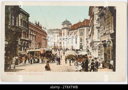 Wien. Freiung mit Schottenkirche, Unknown, 1901, beschichtete Pappe, photochrom, Märkte, Handel, 1. Bezirk: Innere Stadt, Kirche (außen), Platz, Platz, Zirkus, etc., mit Menschen, palais, Schloss, Schottenkirche, Freyung, Die Wiener Sammlung Stockfoto