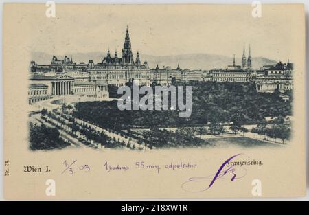 1., Dr.-Karl-Renner-Ring - Blick zur Universität, Postkarte, Unbekannt, 1903, Karton, Collotype, Universitäten, Ringstraße, Sehenswürdigkeiten, Recht und Justiz, Park, Theater, 1. Bezirk: Innere Stadt, Rathaus, öffentliche Gärten, Park, Theater (Gebäude), parlament, Parlament Wien, Dr.-Karl-Renner-Ring, Sammlung Wien Stockfoto