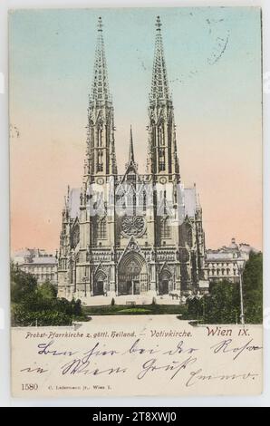 9., Rooseveltplatz - Votivkirche, Ansichtskarte, Carl (Karl) Ledermann jun., Produzent, 1902, Karton, handkoloriert, Collotype, Sehenswürdigkeiten, 9. Bezirk: Alsergrund, Kirche (außen), Votivkirche, Rooseveltplatz, Die Wiener Sammlung Stockfoto