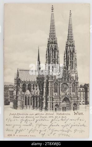 9., Rooseveltplatz - Votivkirche, Ansichtskarte, Carl (Karl) Ledermann jun., Produzent, 1902, Karton, Kollotype, Inschrift, VON Wien NACH Neu-Bidschow [Nový Bydžov], ANSCHRIFT, Frau, Hauptmanns- u. Gutsbesitzers-Gattin, Humburg, Neu-Bidschow, NACHRICHT, 8, 4,02. Die Hochzeit gestern war glücklich vorbei; es war ganz schön. Wir gehen heute Abend zurück, wie geht es dir? Ich hoffe, gut! Handkisses Grüße, Sehenswürdigkeiten, Medien und Kommunikation, Postkarten mit Transliteration, 9. Bezirk: Alsergrund, Kirche (außen), Votivkirche, Handschrift, schriftlicher Text, Rooseveltplatz Stockfoto