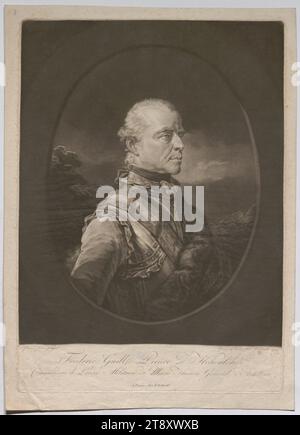 Frederic Guill. Prinz d' Hohenlohe; Commandeur de L'ordre Militaire de Marie Therese General d'Artillerie.', Johann Jacobé (Jacobe) (1733-1797), Mezzotint Artist, 1794, Paper, Mezzotint, Höhe 40, 3 cm, Breite 29, 1 cm, Plattengröße 37 x 26, 4 cm, Bildende Kunst, Aristokratie, Militär, Nachlass Constantin von Wurzbach, Porträt, Mann, Oberbefehlshaber, General, marshal, die Wiener Sammlung Stockfoto