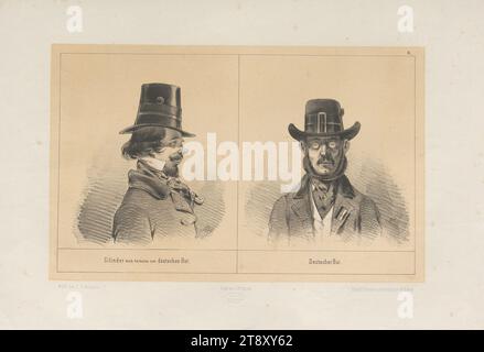 Cilinder muss sich an den deutschen Hut halten. - Deutscher Hut." (Nr. 9 der Reihe "Chronologie, der, Kopfbedeckungen, in dem denkwürdigsten aller Jahre:, 1848., von, A. Zampis"), Anton Zampis (1820-1883), Lithograph, Johann Höfelich (1796-1849), Drucker, Leopold Theodor Neumann (1804-1876), Verlag, 1848, Papier, Kreidelithographie, Höhe 33, 1 cm, Breite 48, 7 cm, Fine Arts, Revolutionen von 1848, 1849, Kopfbedeckung, Wiener Sammlung Stockfoto