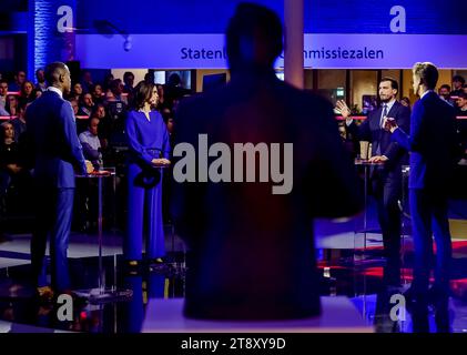 DIE HAAG - Edson Olf (BIJ1), Mirjam Bikker (CU) und Thierry Baudet (FvD) während der letzten Debatte der NOS, einen Tag vor den Wahlen zum Repräsentantenhaus. ANP REMKO DE WAAL niederlande raus - belgien raus Stockfoto