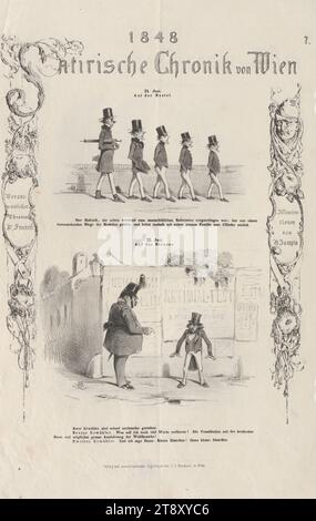 21. Juni auf der Bastion. - 22. Juni, auf der Straße." (Nr. 7 der Reihe '1848, satirische Chronik von Wien'), Franck, Auteur, Anton Zampis (1820-1883), Lithograph, Johann Höfelich (1796-1849), Drucker, Leopold Theodor Neumann (1804-1876), Verlag, 1848, Papier, Kreidelithographie, Höhe 44, 5 cm, Breite 29, 2 cm, Karikatur, Satire, Revolutionen von 1848, 1849, Sammlung Wien Stockfoto