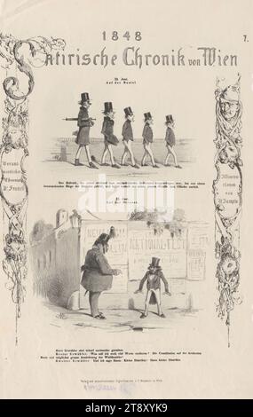 21. Juni auf der Bastion. - 22. Juni, auf der Straße." (Nr. 7 der Reihe '1848, satirische Chronik von Wien'), Franck, Auteur, Anton Zampis (1820-1883), Lithograph, Johann Höfelich (1796-1849), Drucker, Leopold Theodor Neumann (1804-1876), Verlag, 1848, Papier, Kreidelithographie, Höhe 44, 8 cm, Breite 29, 1 cm, Karikatur, Satire, Revolutionen von 1848, 1849, Sammlung Wien Stockfoto