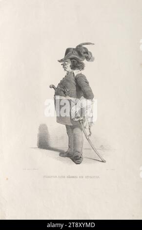 DER STUDENT VATER WÄHREND DER REVOLUTION." (Aus der Serie 'REMEMBER PICTURES, FROM, VIENNA's OCTOBER DAYS 1848, BY, A. ZAMPIS.'), Anton Zampis (1820-1883), Lithograph, Johann Höfelich (1796-1849), Drucker, A. O. Witzendorf, Verlag, 1848 Papier, Kreidelithographie, Höhe 55, 5 cm, Breite 35, 6 cm, Revolutionen von 1848, 1849, Bildende Kunst, der Soldat; das Leben des Soldaten, die Wiener Sammlung Stockfoto