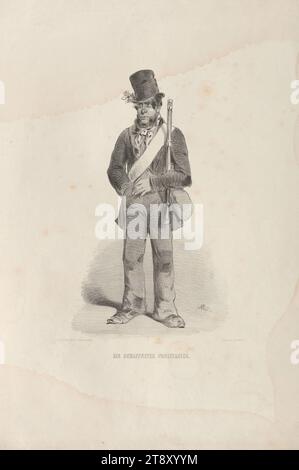 EIN BEWAFFNETER PROLETARIER." (Aus der Reihe "ERINNERUNGS=BILDER, aus, WIENS OCTOBER-TAGE 1848, VON, A. ZAMPIS."), Anton Zampis (1820-1883), Lithograph, Johann Höfelich (1796-1849), Drucker, A. O. Witzendorf, Verlag, 1848, Papier, Kreidelithographie, Höhe 54 cm, Breite 36, 2 cm, Umdrehungen von 1848, 1849, Bildende Kunst, Mann, die Wiener Sammlung Stockfoto