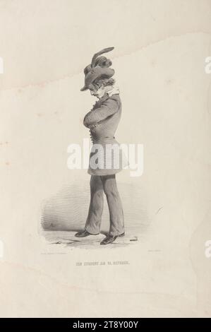 EIN STUDENT AM 31. OKTOBER.“ (Aus der Reihe "ERINNERUNGS=BILDER, aus, WIENS OCTOBER-TAGE 1848, VON, A. ZAMPIS."), Anton Zampis (1820-1883), Lithograph, Johann Höfelich (1796-1849), Drucker, A. O. Witzendorf, Verlag, 1848, Papier, Kreidelithographie, Höhe 53, 9 cm, Breite 36, 3 cm, Umdrehungen von 1848, 1849, schöne Künste, Student, Mann, die Wiener Sammlung Stockfoto