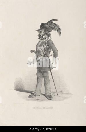 EIN LEGIONÄR IM HARNISCH." (Aus der Reihe "ERINNERUNGS=BILDER, aus, WIENS OCTOBER-TAGE 1848, VON, A. ZAMPIS."), Anton Zampis (1820-1883), Lithograph, Johann Höfelich (1796-1849), Drucker, A. O. Witzendorf, Verlag, 1848, Papier, Kreidelithographie, Höhe 52 cm, Breite 35, 3 cm, Umdrehungen von 1848, 1849, Militär, schöne Künste, der Mann, der Soldat; das Leben des Soldaten, die Wiener Sammlung Stockfoto