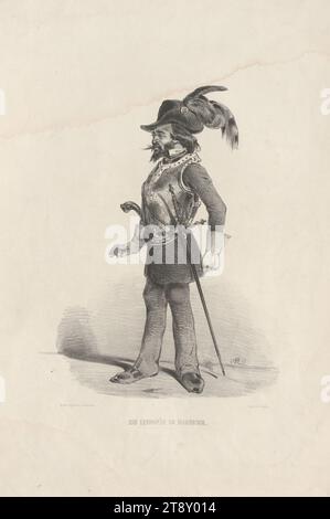 EIN LEGIONÄR IM HARNISCH." (Aus der Reihe "ERINNERUNGS=BILDER, aus, WIENS OCTOBER-TAGE 1848, VON, A. ZAMPIS."), Anton Zampis (1820-1883), Lithograph, Johann Höfelich (1796-1849), Drucker, A. O. Witzendorf, Verlag, 1848, Papier, Kreidelithographie, Höhe 53, 8 cm, Breite 36, 3 cm, Umdrehungen von 1848, 1849, Militär, schöne Künste, der Soldat, das Leben des Soldaten, Mann, Die Wiener Sammlung Stockfoto