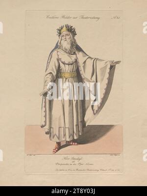 Herr Staudigl als Oberpriester in der Oper 'Norma' (Kostümbild Nr. 35 für die Theaterzeitung), Andreas Geiger (1765-1856), Kupferstecher, 1835, Papier, farbig, Kupferstich, Bogengröße 27, 3 x 22, 2 cm, Theater, darstellende Künste, Bildende Künste, Schauspieler (auf der Bühne), Wiener Sammlung Stockfoto