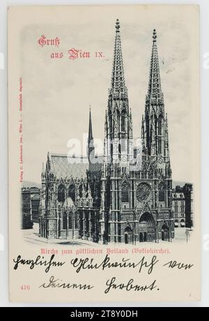 9., Rooseveltplatz - Votivkirche, Ansichtskarte, Carl (Karl) Ledermann jun., Produzent, 1899, Karton, Kollotype, Sehenswürdigkeiten, 9. Bezirk: Alsergrund, Kirche (außen), Votivkirche, Rooseveltplatz, Die Wiener Sammlung Stockfoto