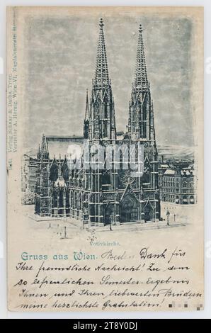 9., Rooseveltplatz - Votivkirche, Ansichtskarte, Verlag Schaar & Dathe, Trier, Produzent, A. Herzig, Vertreter, 1900, Pappe, Kollotype, Beschriftung, VON, Wien, NACH Kalksburg, ADRESSE, Hochwohlg., Herr, Bolzen. litt. V., in Kalksburg bei Wien, Sträfling, BOTSCHAFT, Vielen Dank für Ihre freundliche Botschaft! Zum so erfreulichen Semesterergebnis, Sie und Ihre liebsten Brüder, herzlichen Glückwunsch!, Attraktionen, Medien und Kommunikation, Postkarten mit Transliteration, 9. Bezirk: Alsergrund, Kirche (außen), Schnee, Votivkirche, Handschrift, schriftlicher Text, Rooseveltplatz Stockfoto