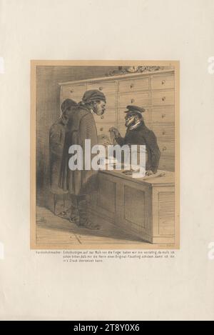 Seressaner beim Handschuhmacher (Nr. 7 der Reihe 'KLEINE EPISODEN, aus dem GROSSEN DRAMA: 'WIEN im BELAGERUNGS-ZUSTAND', Lith. Und herausgegeben von, A. Zampis. "), Anton Zampis (1820-1883), Lithograph, Johann Höfelich (1796-1849), Drucker, 1848, Papier, Kreide-Lithographie, Höhe 44, 3 cm, Breite 28, 9 cm, Bildende Kunst, Umdrehungen von 1848, 1849, Berufsbilder, Handwerkskunst, der Soldat; das Leben des Soldaten, die Sammlung Wien Stockfoto