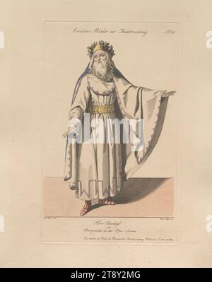 Herr Staudigl als Oberpriester in der Oper 'Norma' (Kostümbild Nr. 35 zur Theaterzeitung), Andreas Geiger (1765-1856), Kupferstecher, 1835, koloriert, Kupferstich, Bildgröße 29, 4 x 23, 3 cm, Theater, darstellende Künste, bildende Künste, Schauspieler (auf der Bühne), Wiener Sammlung Stockfoto