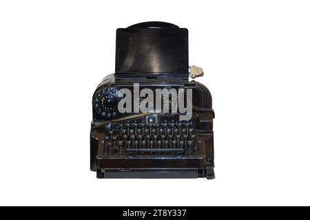 Vintage-Tape-Teletype isoliert auf weißem Hintergrund Stockfoto